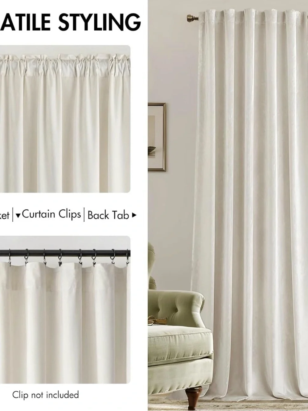 Elegant White Window Curtains - Soft Velvet Drapery Room Darkening Panels